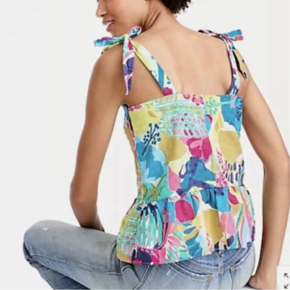 J.Crew Tie Shoulder Peplum Top Seaside Floral Print Size 6 - Picture 1 of 6